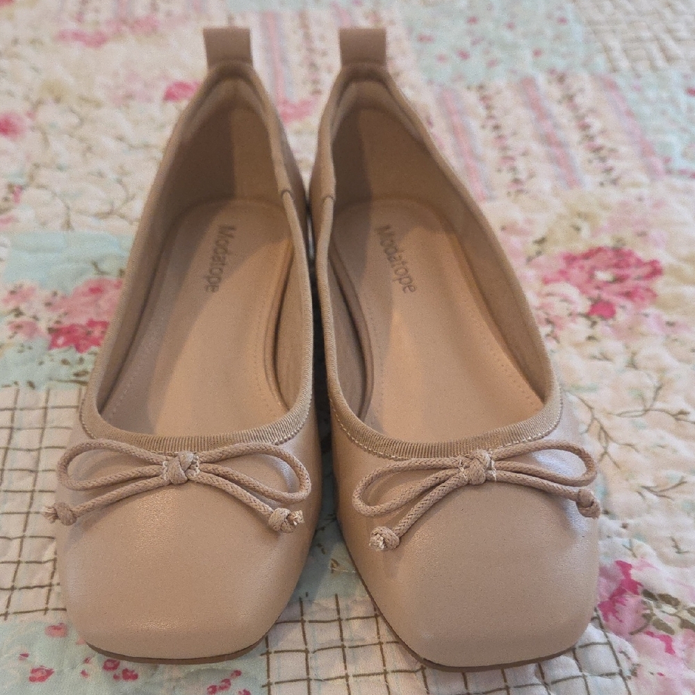 Mpdatope Tan Leather Ballet Bow Flats 7.5